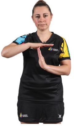 Hand signal 2: Facing timekeeper, one hand vertical and other horizontal to form 'T'