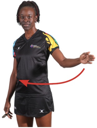 Hand signal 5: Arm sweeps across body towards goal end of team with advantage